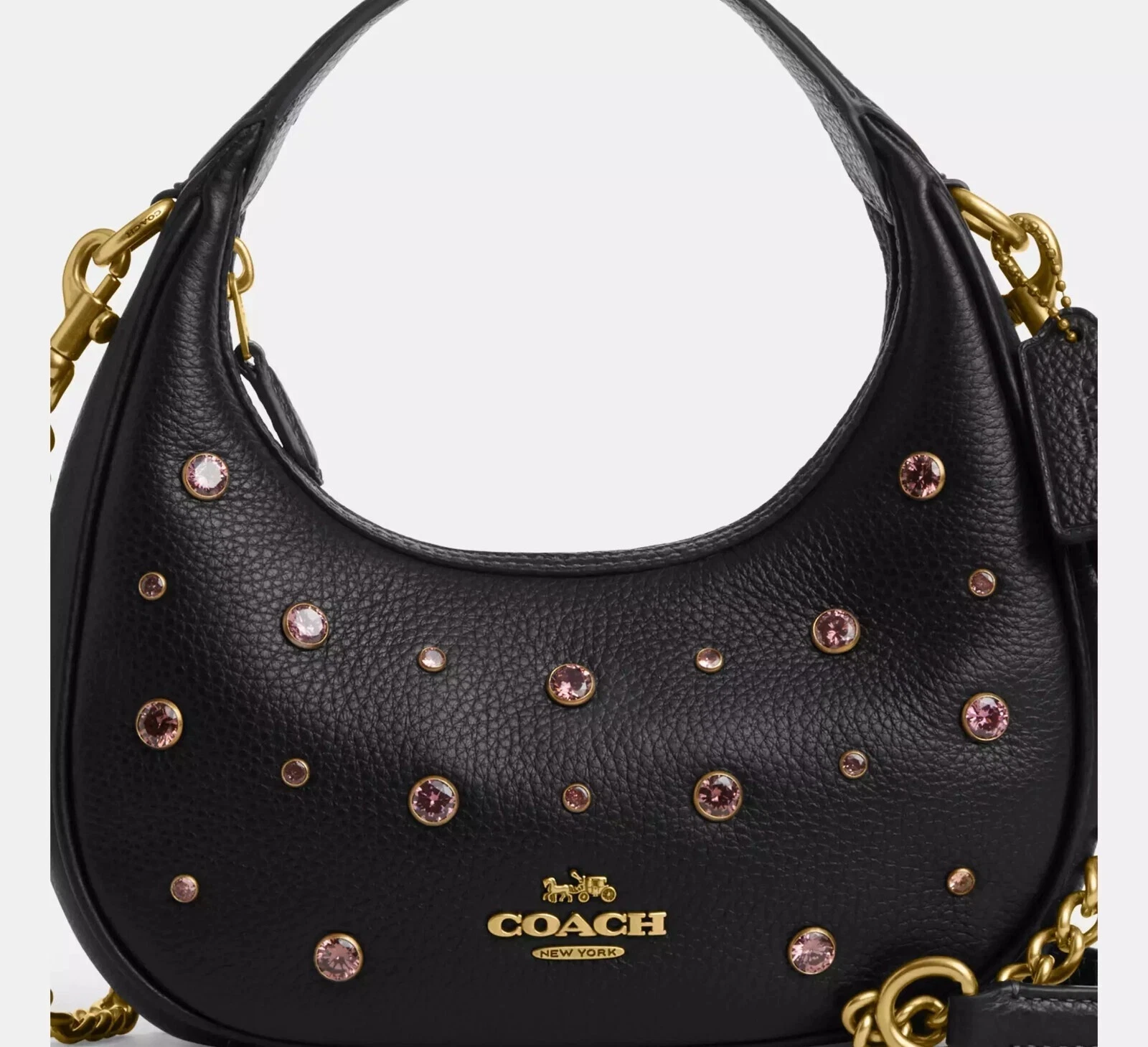 NUOVO! + ETICHETTE! BORSA COACH DONNA PELLE CRISTALLI BORCHIATA TRACOLLA NERA CAK87