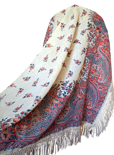 Antique PAISLEY SHAWL Block Printed Wool 1850's Textile - Picture 3 of 15