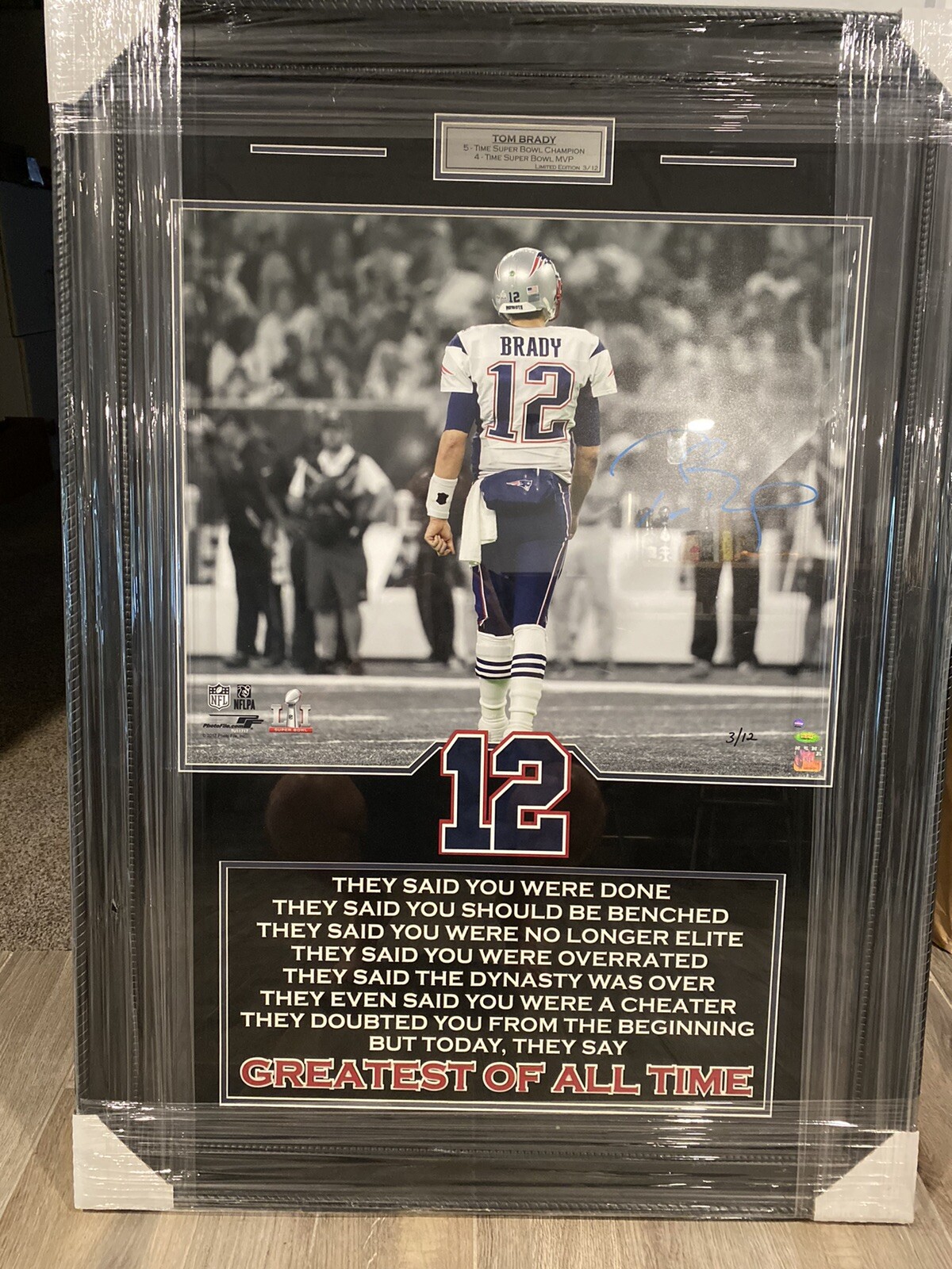 Tom Brady Autographed Signed auto limited edtion 3/12 Coa Steiner And Tristar 