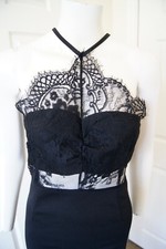 Lian yi Lian Solid Black Lace Contrast Fitted Little Black Dress NWT SZ S 