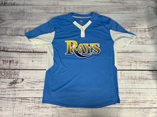 Majestic Cool Base Mens XL Tampa Bay Rays Baseball Shirt 1/4 Button Short Sleeve