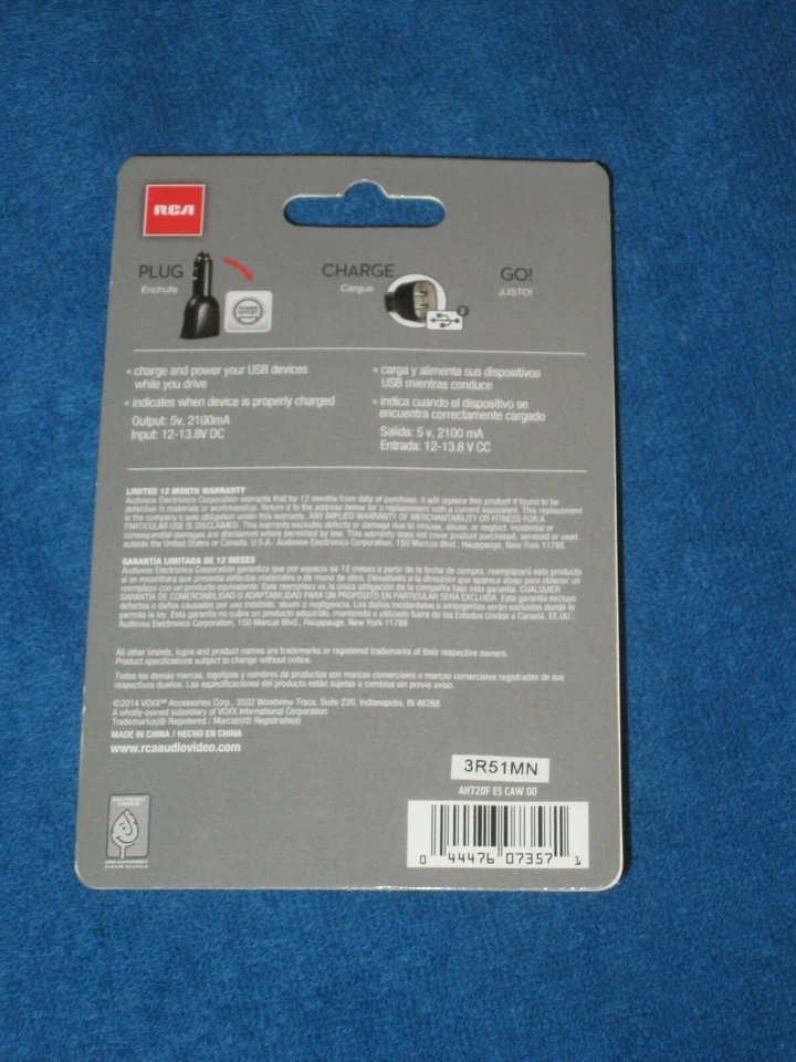 Cargador de Coche RCA AH720F USB Doble Puerto, ¡Nuevo! Foto 2 de 2