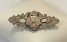 Antique Hallmark Birmingham 1911 Sterling Silver w/Gold-Plated Heart Brooch