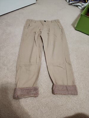 Canifa Kids Khaki Tan Beige Pants with Plaid Detailing and Adjustable Waistband