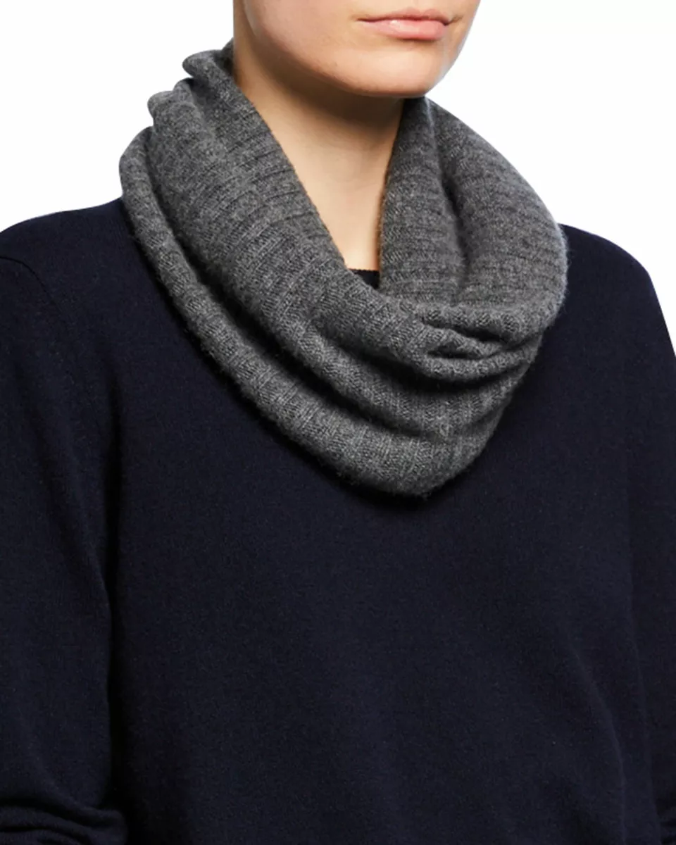 NWT $189 Portolano 100% Cashmere Charcoal Gray Looped Hood Scarf
