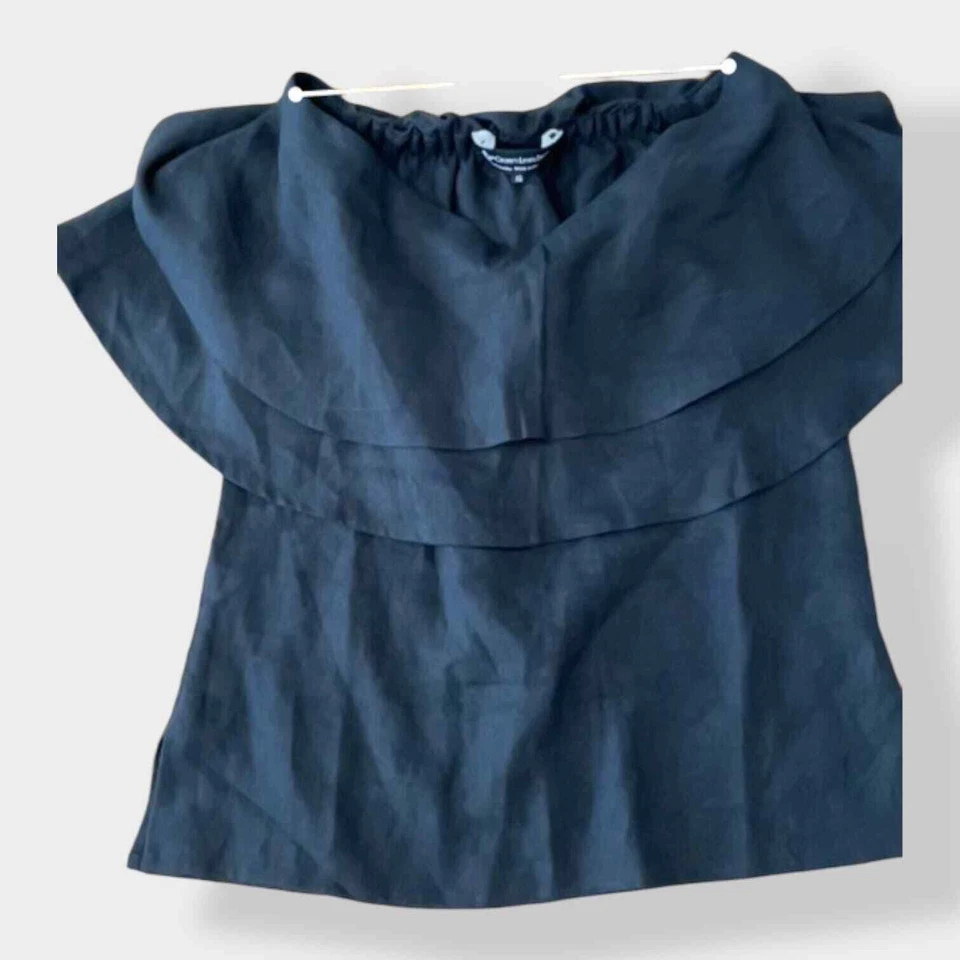 Top Crown Linen Designs Negro Lino Boho Volantes Sin Mangas Talla XS Foto 4 de 4