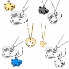 2pcs Couples Stainless Steel Heart Puzzle Pendant Necklace Valentine's Day Gift