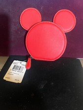 COACH X Disney Parks Mickey Mouse Cuero Rojo Monedero Orejas Estuche Cremallera Nuevo con Etiquetas