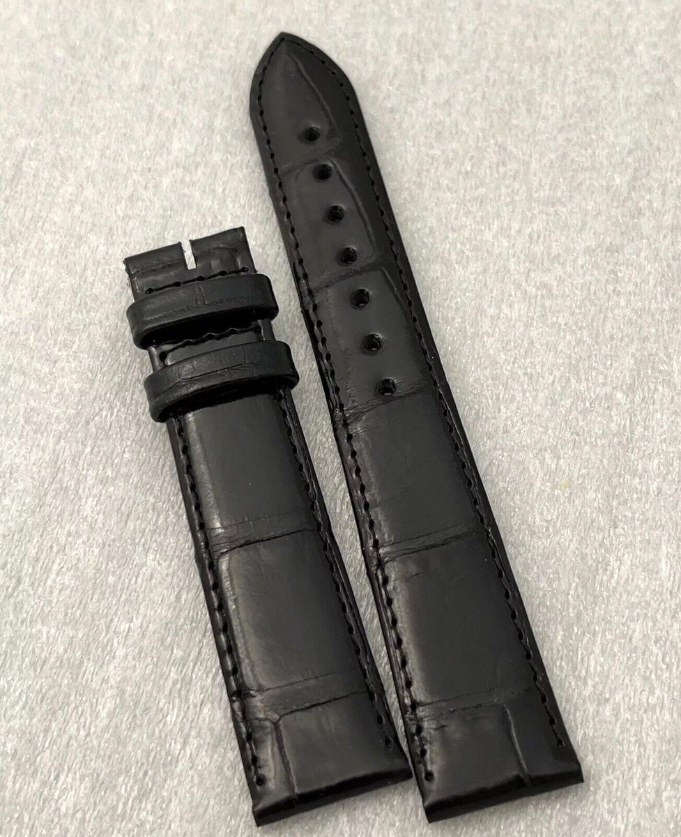 Longines Men Watch Strap Gloss Black Leather Alligator 18mm 16mm