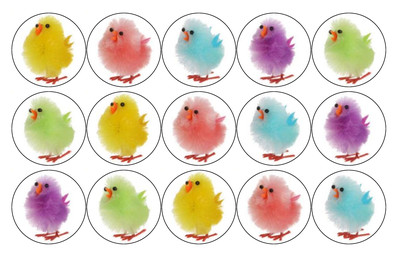 15 x PREMIUM FROHE OSTERN 4 CM ESSBAR REISPAPIER FEE CUP CAKE TOPPER SONNTAG D2