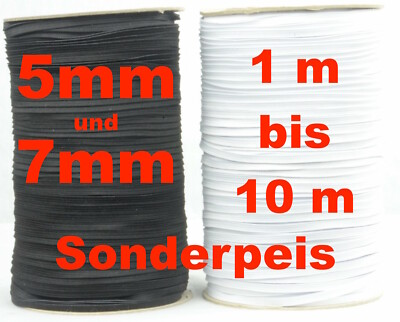 Gummiband 5 u.7mm, Gummilitze, Hosengummi, Masken  schwarz und weiß Top Preis