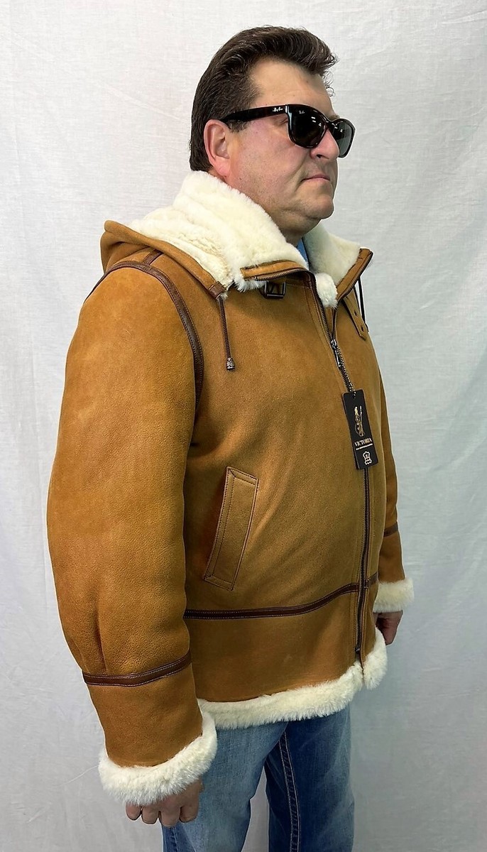 100% REAL SHEEPSKIN SHEARLING LEATHER Bomber B3 Flight Jacket Coat - Foto 7