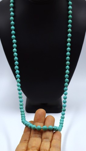 Vintage 50's Chinese filigree silver clasp w natural turquoise beads long neckla - Picture 10 of 11