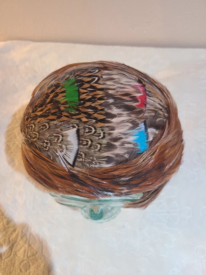 Chapéu fascinador feminino faixa de cabeça faisão emplumado forrado de veludo vintage - Imagem 2 de 4