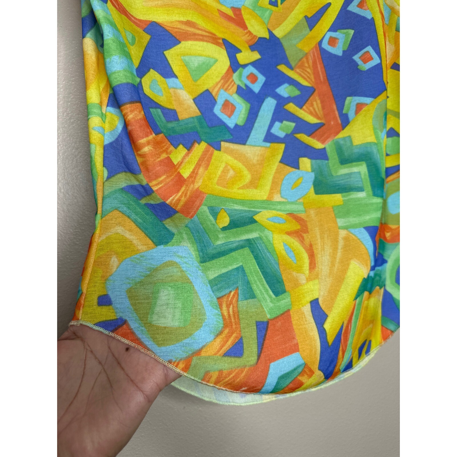 I'VORY VTG Abstract Print Top Colorful Geometric Pattern Sleeveless Blouse XL