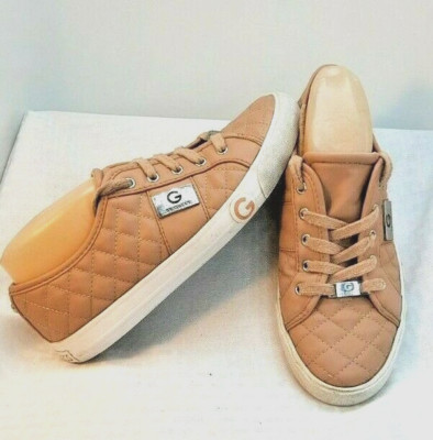Guess Quilted Sneaker Lace-Up Women's Sz 8 Gold - Metal Logos