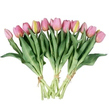 15pcs Artificial Tulips Flowers Fake Tulips Real Touch Faux Latex Bouquets fo...