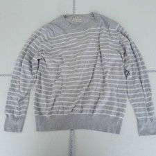 RACING GREEN Jumper XL Grey Striped Mens Ribbed Crew Neck Cotton Knit Sweater