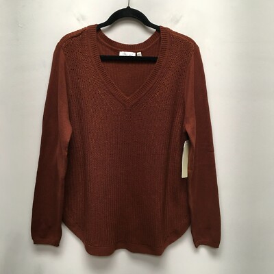RD Style Womens Brown Long Sleeve V-Neck Knit Acrylic Blend Pullover Sweater XXL