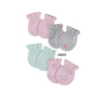 Gerber Baby Girl 4-Piece ORGANIC Clouds/Dots Mittens Size 0-3M