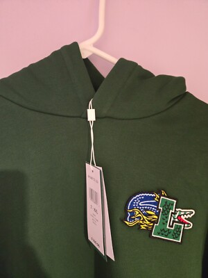 Lacoste Men's Big Croc Logo Pullover Hoodie Drawstring Faded Green Sz 2XL