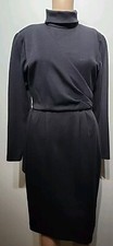 Vtg Christian Dior Black Wool Turtleneck Sheath Dress Long Sleeve Size IT 42/8