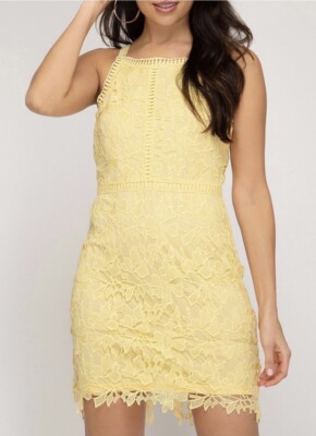 NWT! Canary Yellow Lace Mini Dress Size Small Easter Spring | eBay