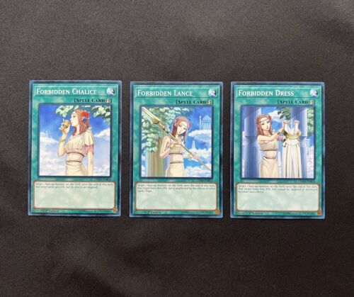 Yu-Gi-Oh! Forbidden Chalice x1 Lance x1 & Dress x1 LEHD Common 1st NM/M Playset - Picture 1 of 6
