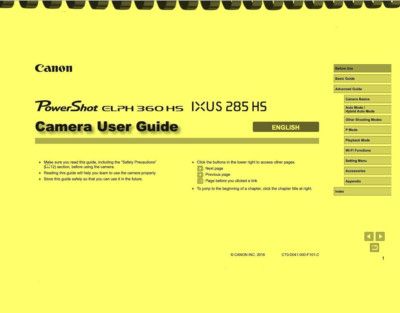 Sony Power Shot ELPH 360HS IXUS 285 HS USER GUIDE