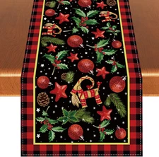 Linen Yule Table Runner Pagan Christmas Tablecloth Scandinavian Straw Goat Julbo