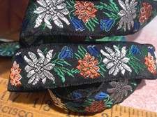 vintage embroidered jacquard ribbon trim 1" rayon silk 1yd made in France