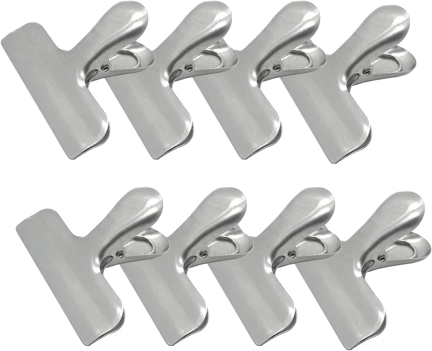8 Metal Chip Clips, 3 Inch Wide Stainless Steel Heavy Duty Bag Clips, Silver