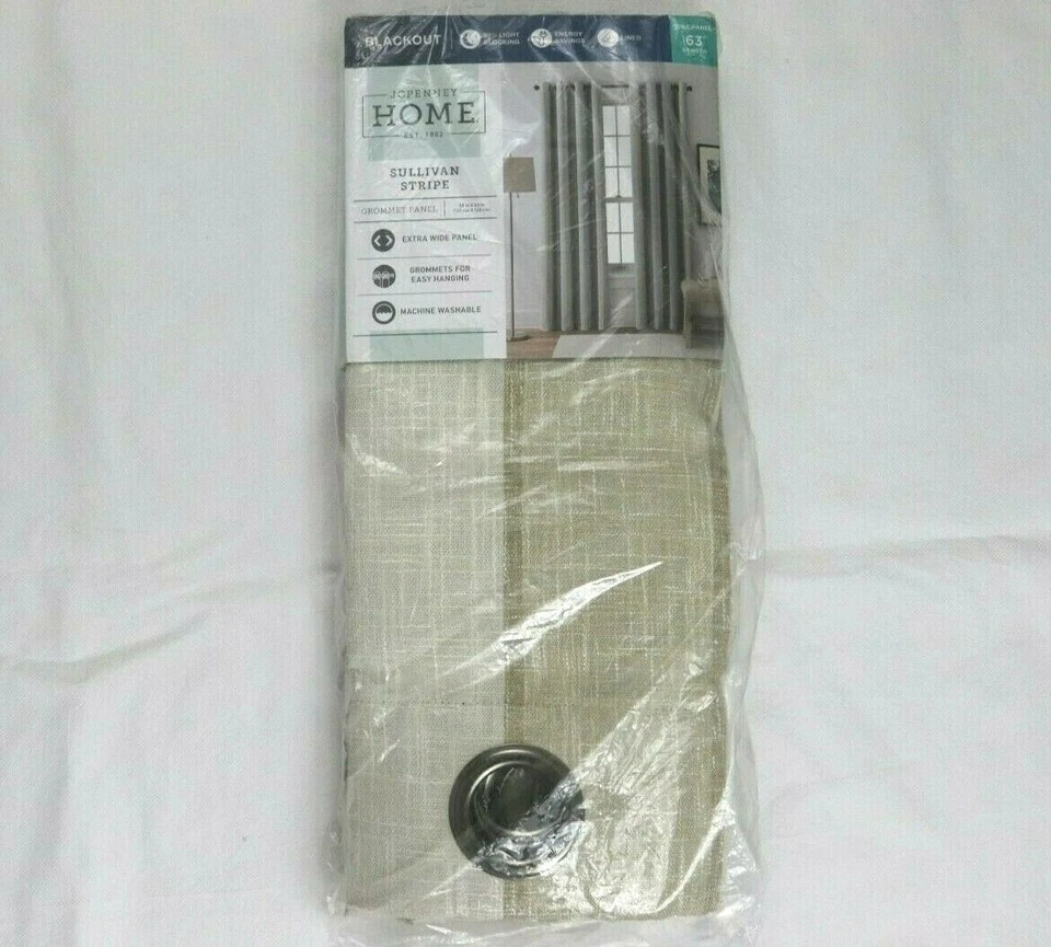JCP Sullivan 50X63 полоски Rafia хаки бежевый слоновой кости затемнения люверс занавески панели - Изображение 4 из 4