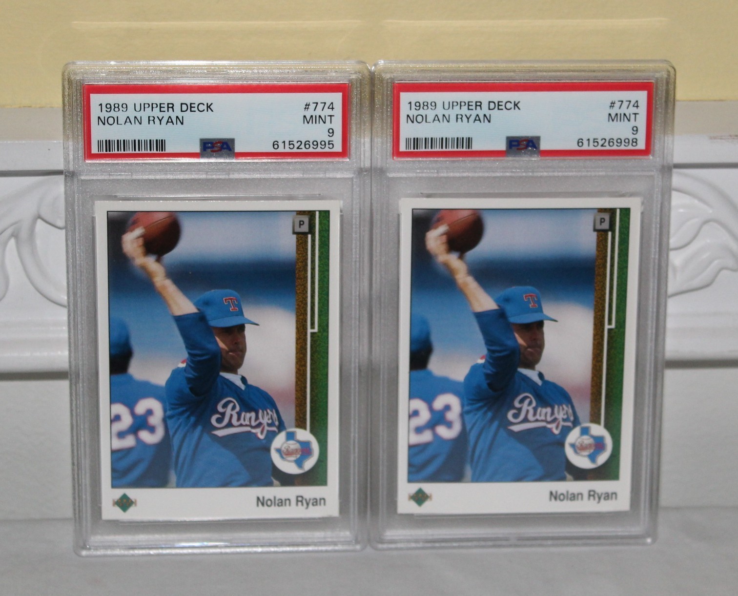 TWO (2) 1989 UPPER DECK Baseball #774 NOLAN RYAN Throwing Football PSA 9 MINT