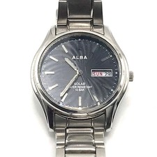 SEIKO V-158-0AX0 Solar Wristwatch Timepiece Men Stainless Steel Date Watch