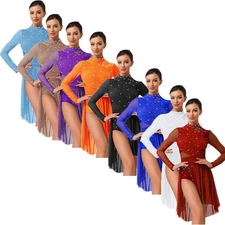 Womens Dress Ballroom Skirts Fitness Dancewear Backless Glittery Dancing Dance