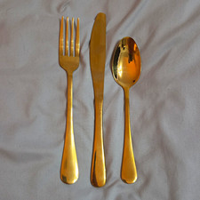 Quantity 10 - Gold Stainless Steel 3pc Cutlery Set Knife Fork Spoon x10