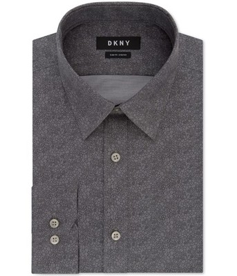 DKNY Mens Performance Button Down Dress Shirt, Grey, 18'' Neck 36''-37'' Sleeve