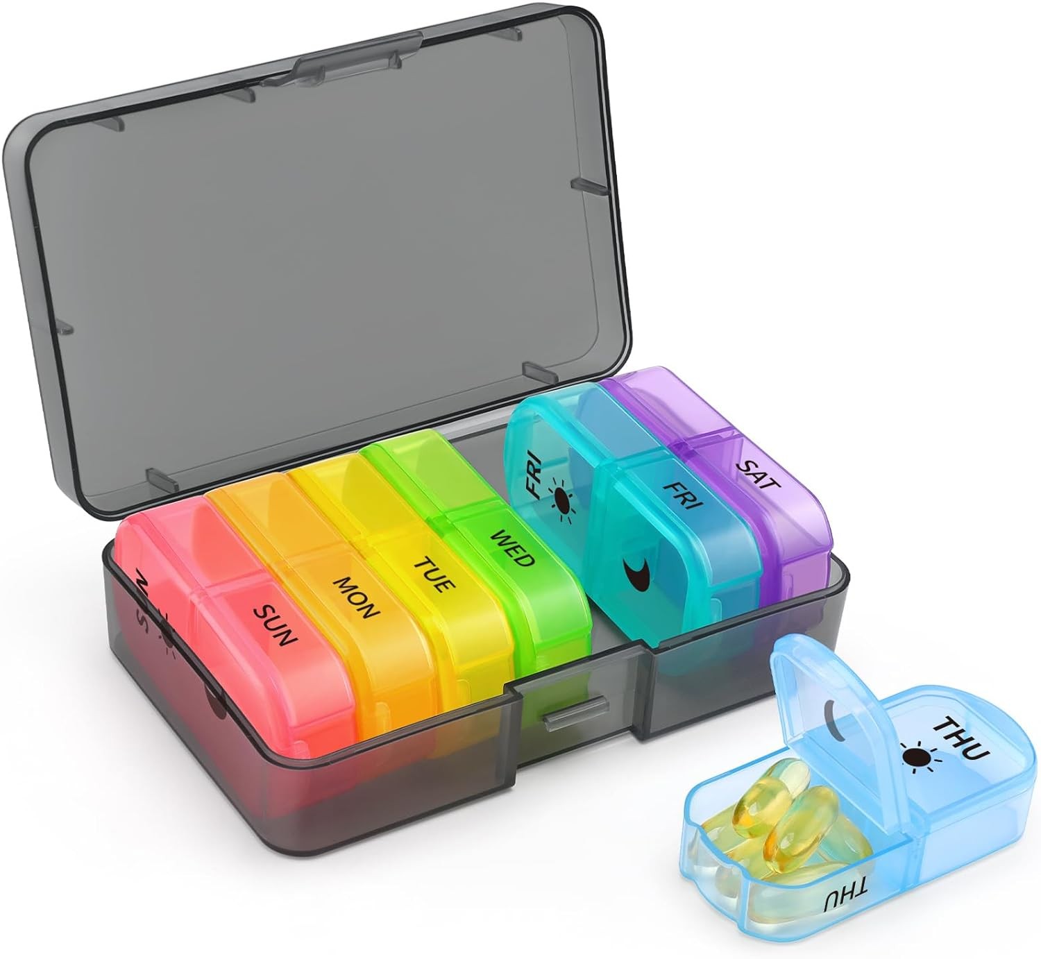 Opret Pill Organiser 7 Day, Weekly Pill Box 2 Times a Day for AM PM, Travel Tab