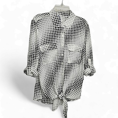 #ad Scilla by Dora Landa Womens Silk Polka Dot Button Down Shirt Top PS Geometric $25.00