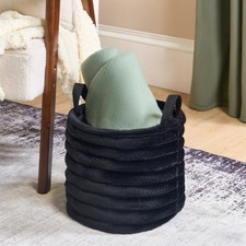 OHS Ribbed Storage Basket with Handles Faux Fur Compact Bucket Organiser
