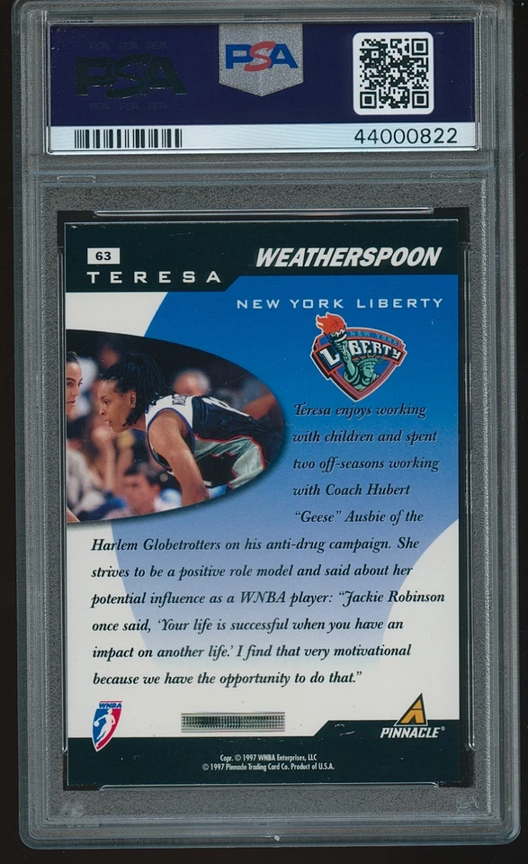 Teresa Weatherspoon 1997 Pinnacle Inside WNBA Executive Collection RC PSA 8.5 - Image 2 of 2