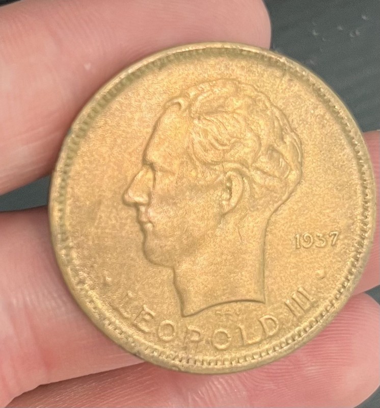 1937 Belgian Congo 5 Francs - Léopold III 	