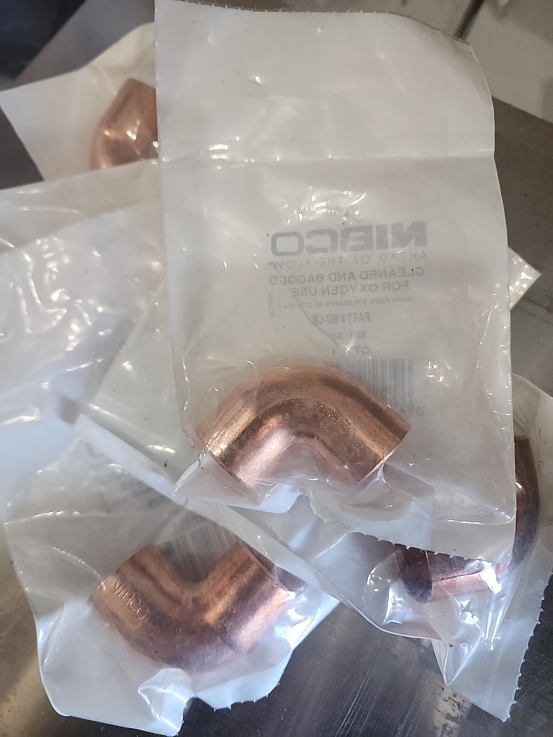 Nibco 607-CB Cleaned and Bagged For Oxygen Use Copper 3/4 inch. Lot Of 3.
