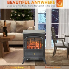 HOMCOM 22" Freestanding Electric Fireplace Stove - 1500W Heater, Realistic Flame