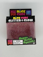 NeeDoh Nice Cube Glitter + Glow Pink Solid Squish Jelly Ice Block SHIPS TODAY