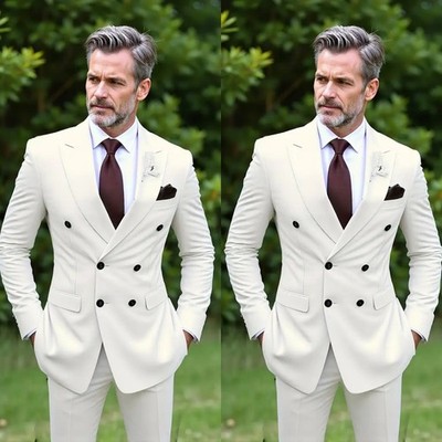 White Men's Suits Peak Lapel Double Breasted Formal Business Party Men Tuxedos