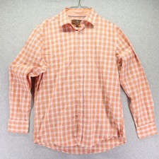 James Tattersall Shirt Mens Large 16-16.5 Button Up Orange Plaid Long Sleeve