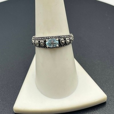 Alwand Vahan AV signierter Sterlingsilber-Ring Blautopas Markasit gepunktet Größe 8