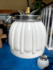 1x Vintage Antique Industrial Art Deco Veritas Pendant Light Lamp Glass Opaline